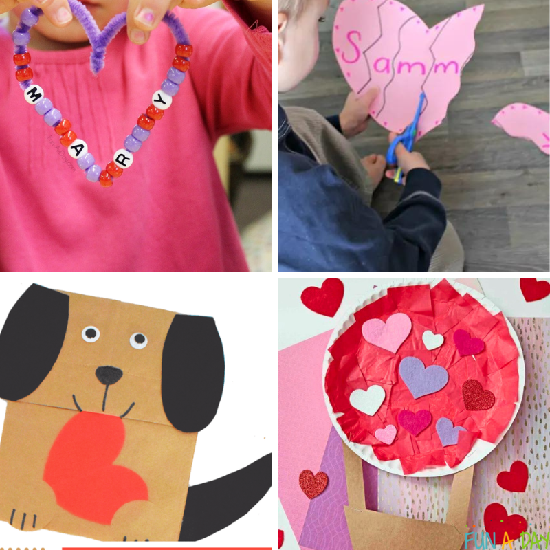 Four valentine craft ideas for kids.
