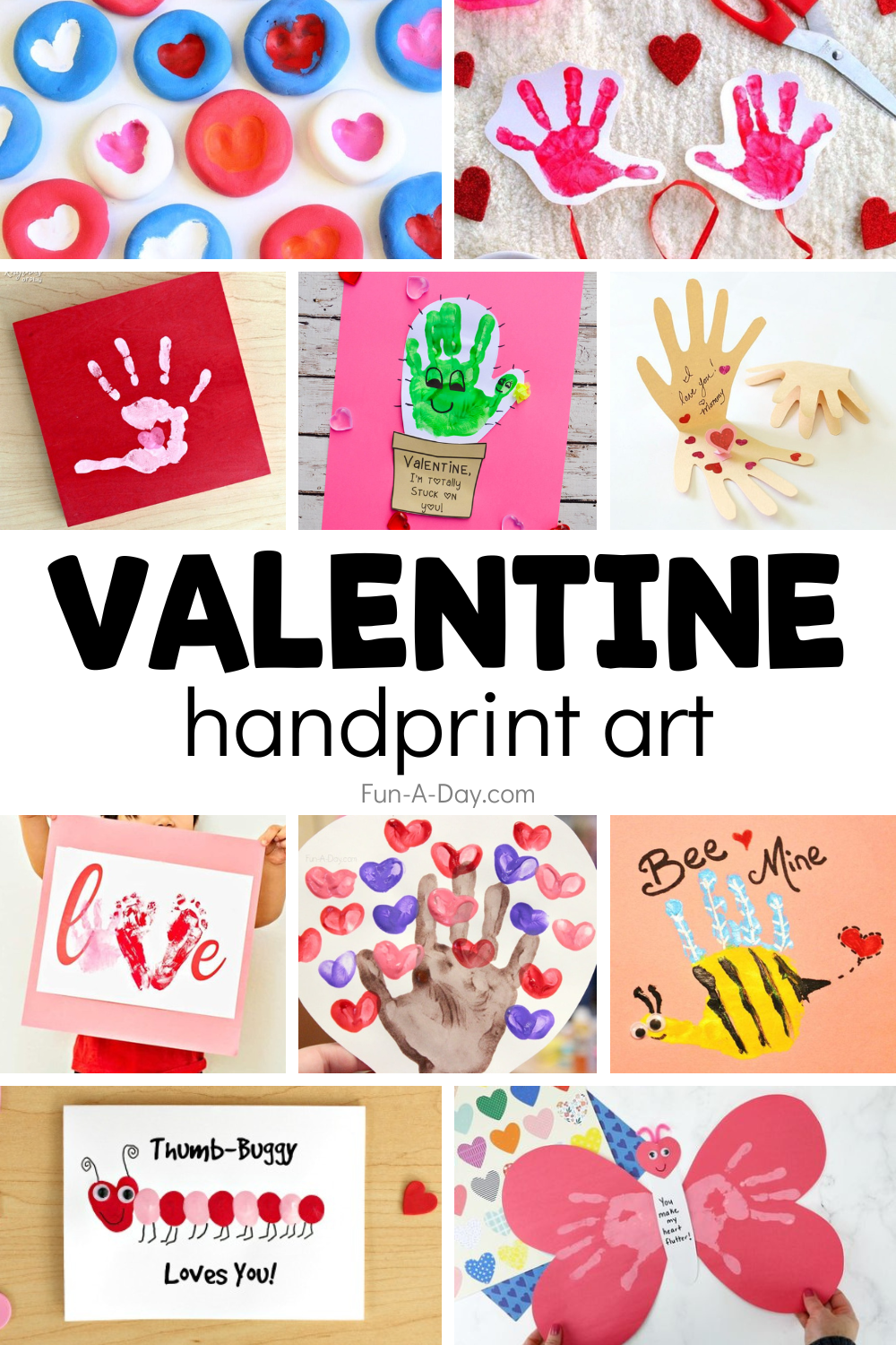 collection of hand prints with text that reads valentine handprint art
