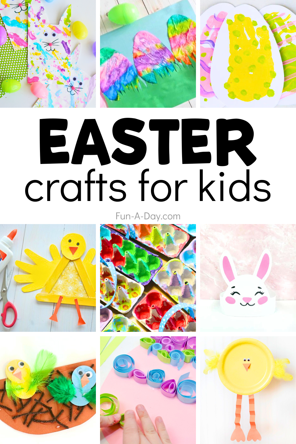Nine Easter craft ideas with text that reads Easter crafts for kids.