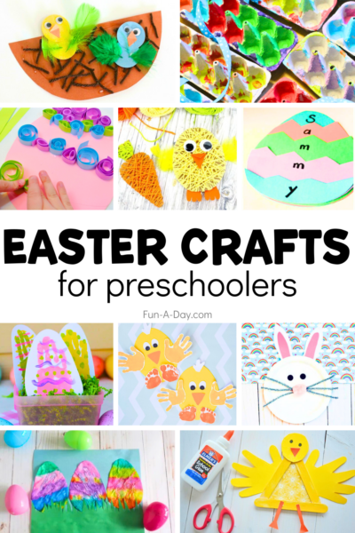 Ten Easter craft ideas with text that reads Easter crafts for preschoolers.