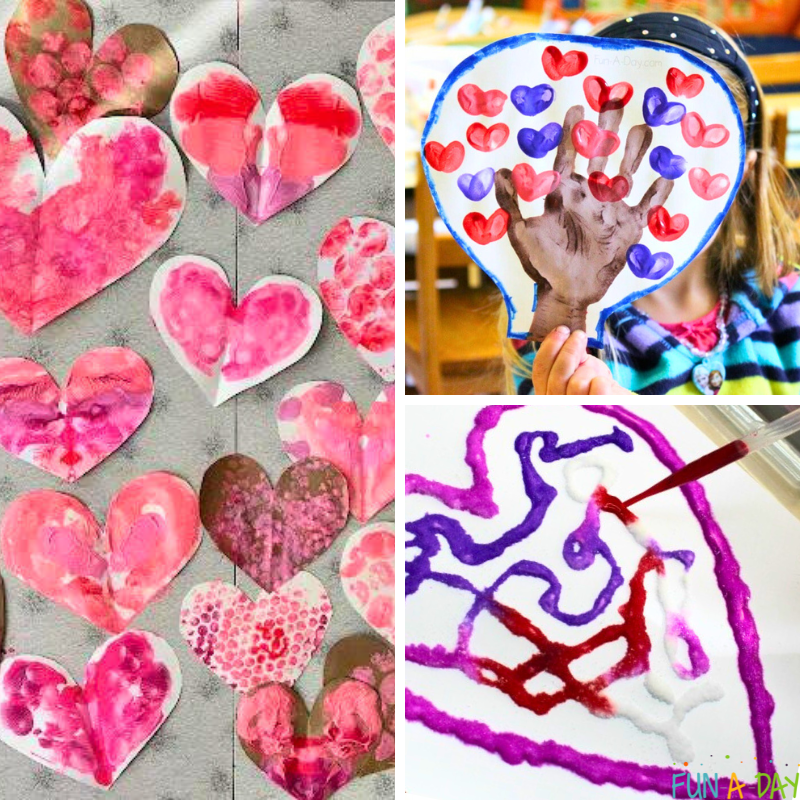 Three valentine art project ideas for kids.