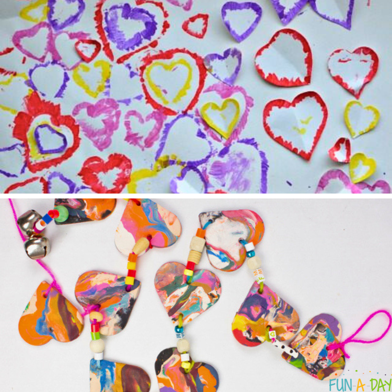 Two valentine art project ideas for kids.
