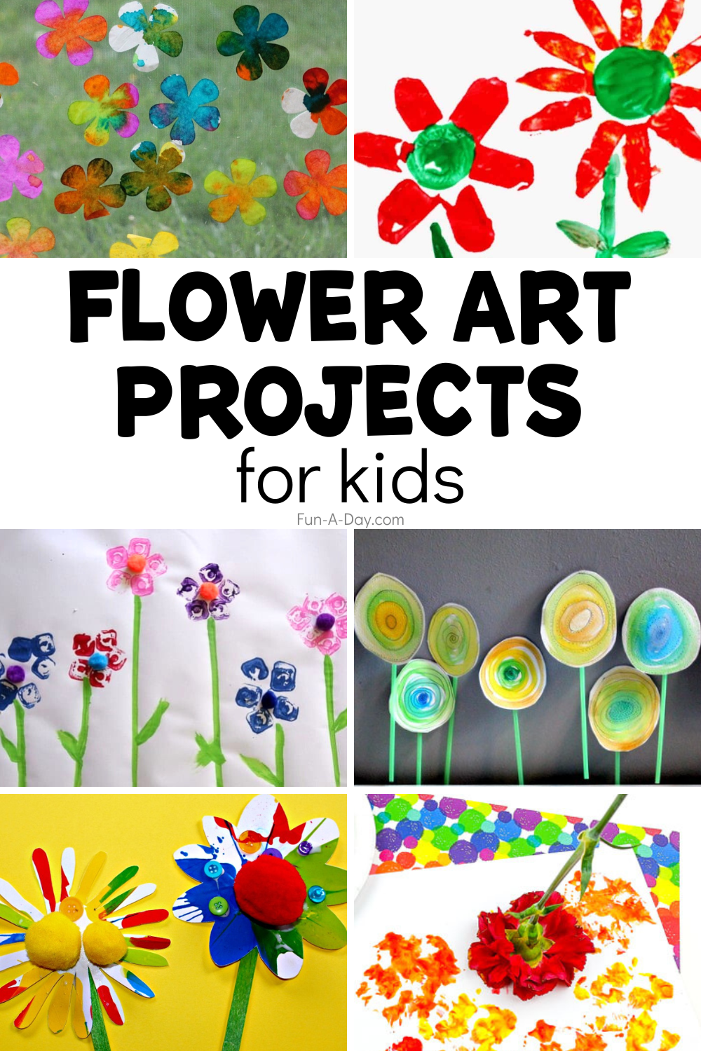 collage of flower ideas with text that reads flower art projects for kids