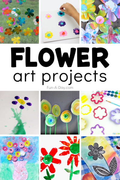 collage of flower ideas with text that reads flower art projects