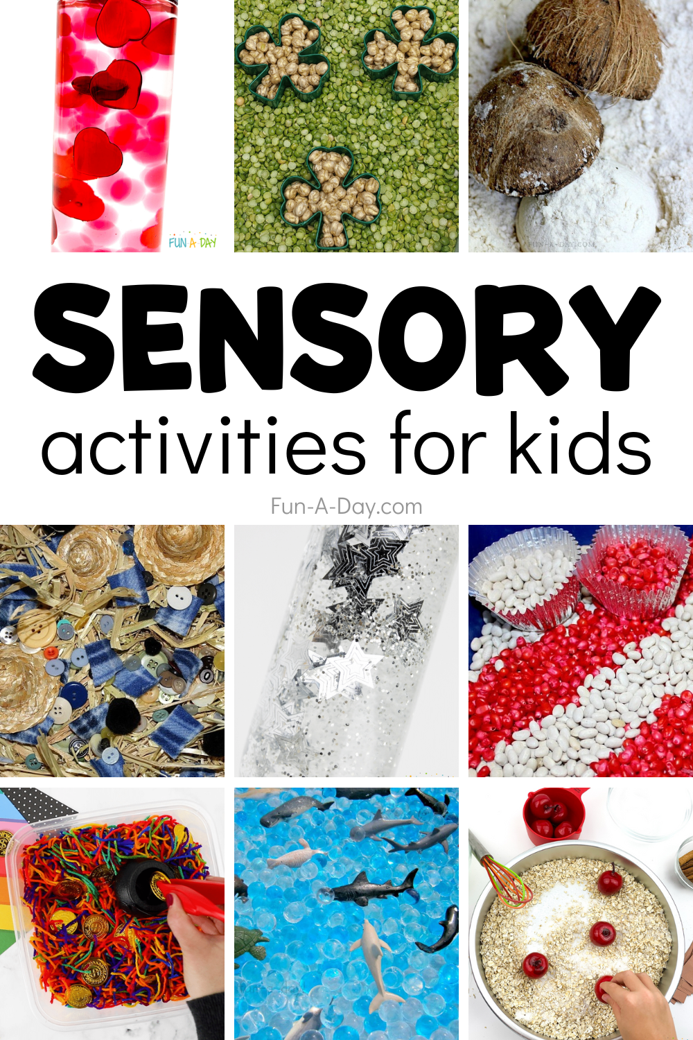 collage of hands-on ideas with text that reads sensory activities for kids