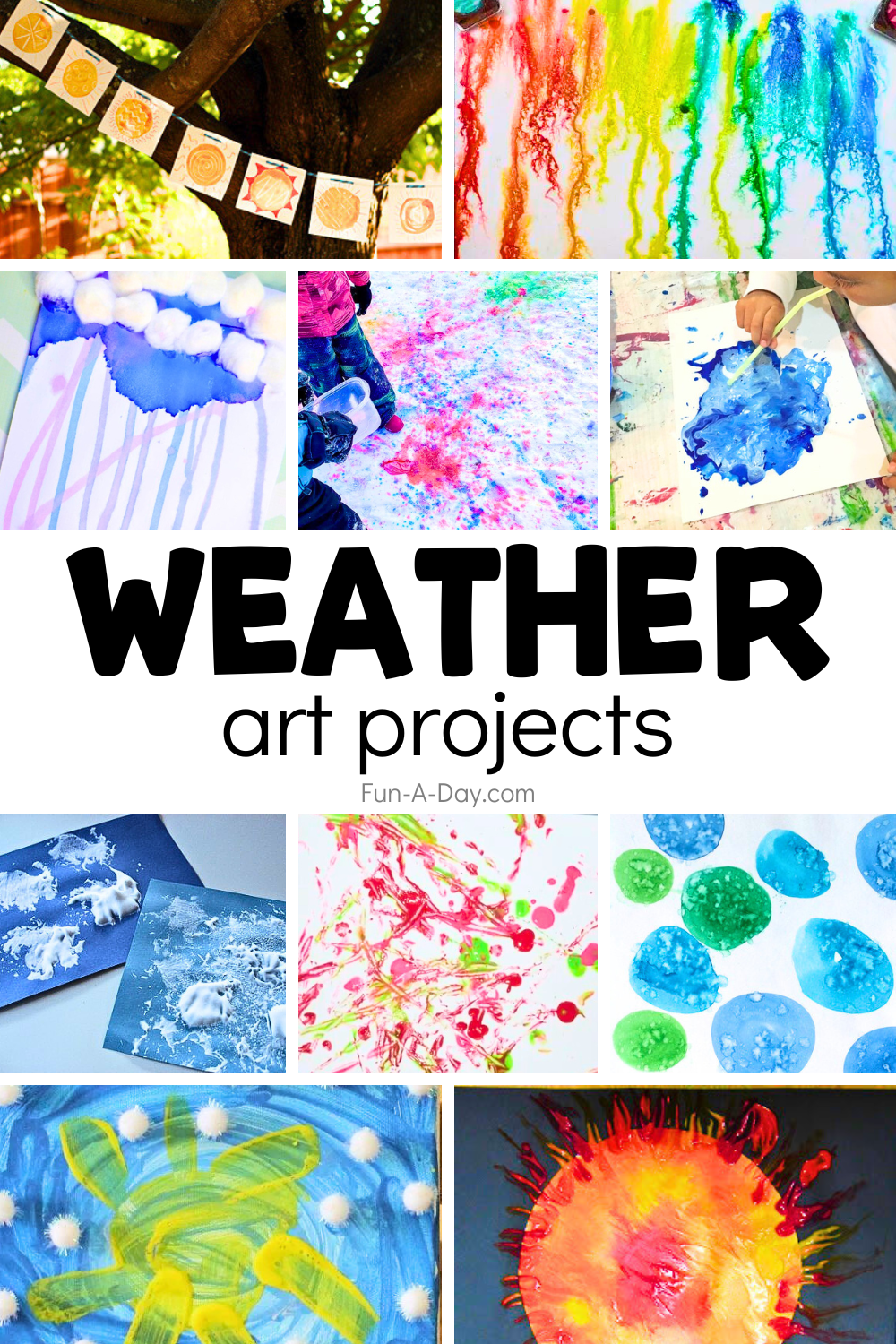 10 weather art project ideas with text that reads weather art projects.