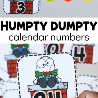 child using number cards with text that reads humpty dumpty calendar numbers