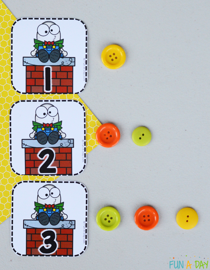 humpty dumpty calendar numbers 1, 2, 3 with corresponding number of buttons next to each