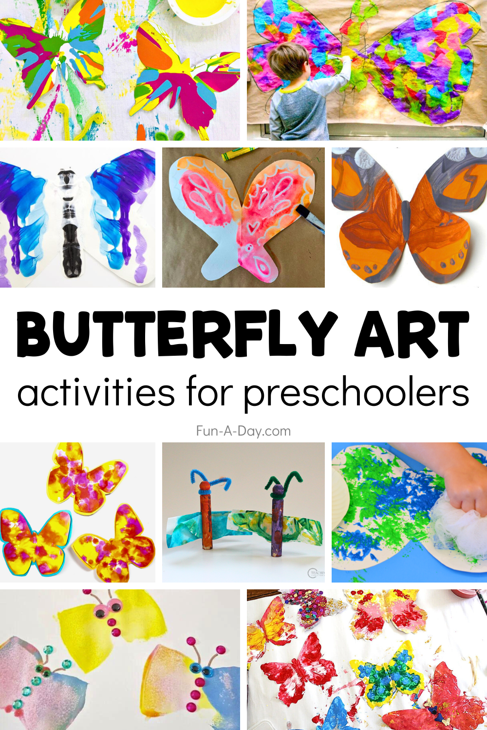 9 butterfly art ideas with text that reads butterfly art activities for preschoolers.