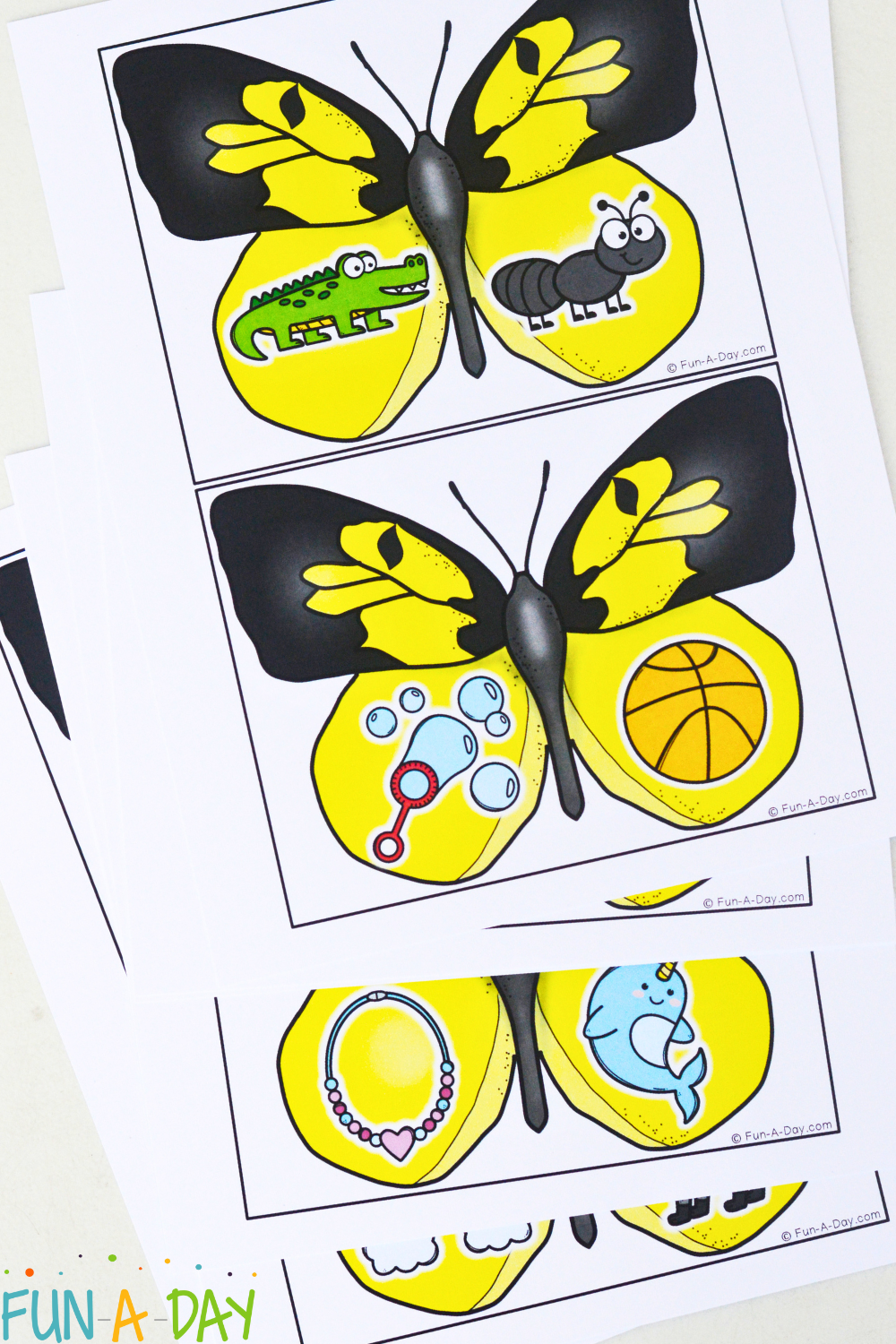 Butterfly beginning sounds printable pages