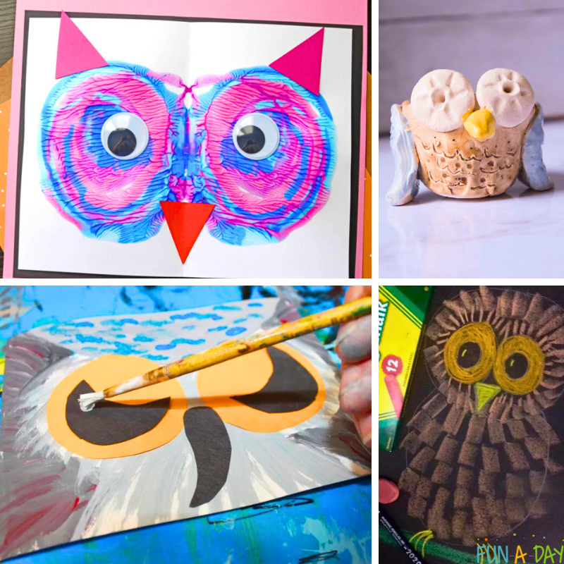 Four owl art project ideas.