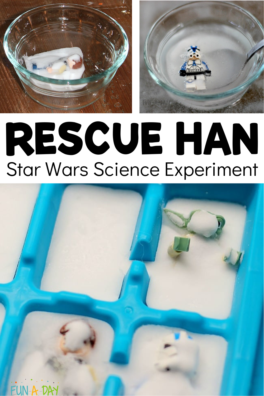 a few steps from science activity with text that reads rescue han star wars science experiment
