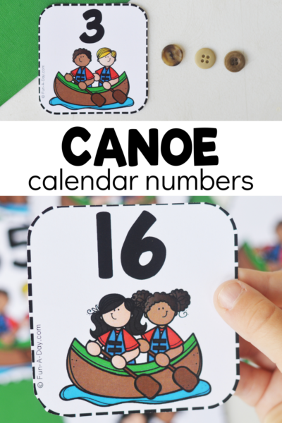 number cards 3 and 16 with text that reads canoe calendar numbers