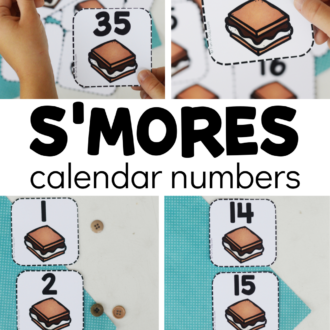 multiple views of number cards with text that reads s'mores calendar numbers