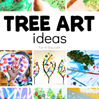 9 tree-themed art project ideas for kids with text that reads tree art ideas.