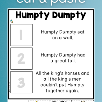humpty dumpty cut and paste printable activity with text that reads nursery rhyme cut and paste