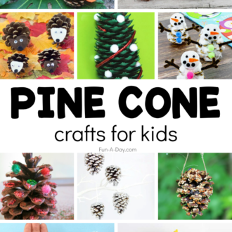 pinecone ideas with text that reads pine cone crafts for kids