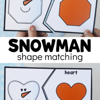 child using 2-piece puzzles with text that reads snowman shape matching
