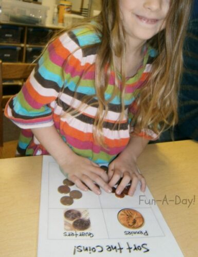 Coin Sorting Mat Free Printable - Fun-A-Day!