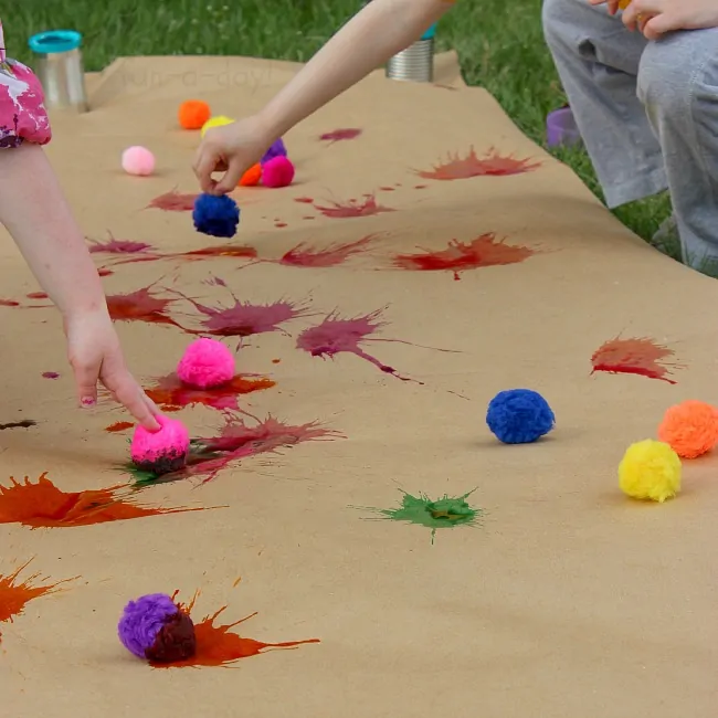 group preschool art project - splat painting with pompoms